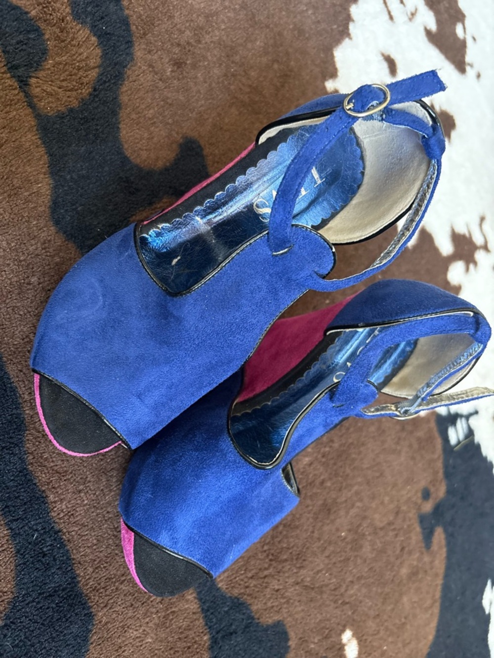 Women’s Suede Peep-Toe Platform Heels in Blue and Pink
